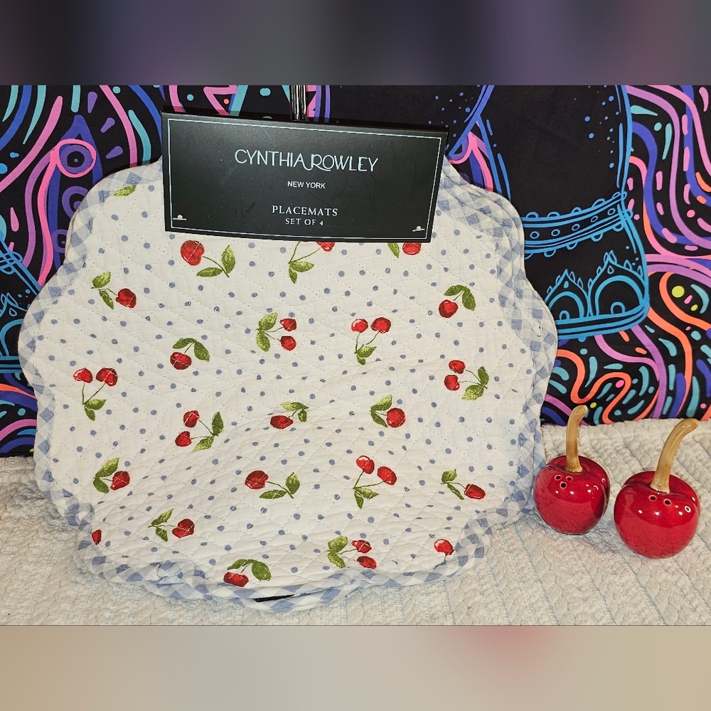 Cynthia Rowley Cherry Placemats with Unknown Name Cherry Salt N Pepper Shakers